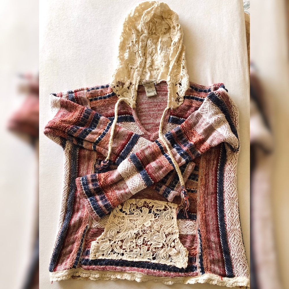Lace and knit hoodie